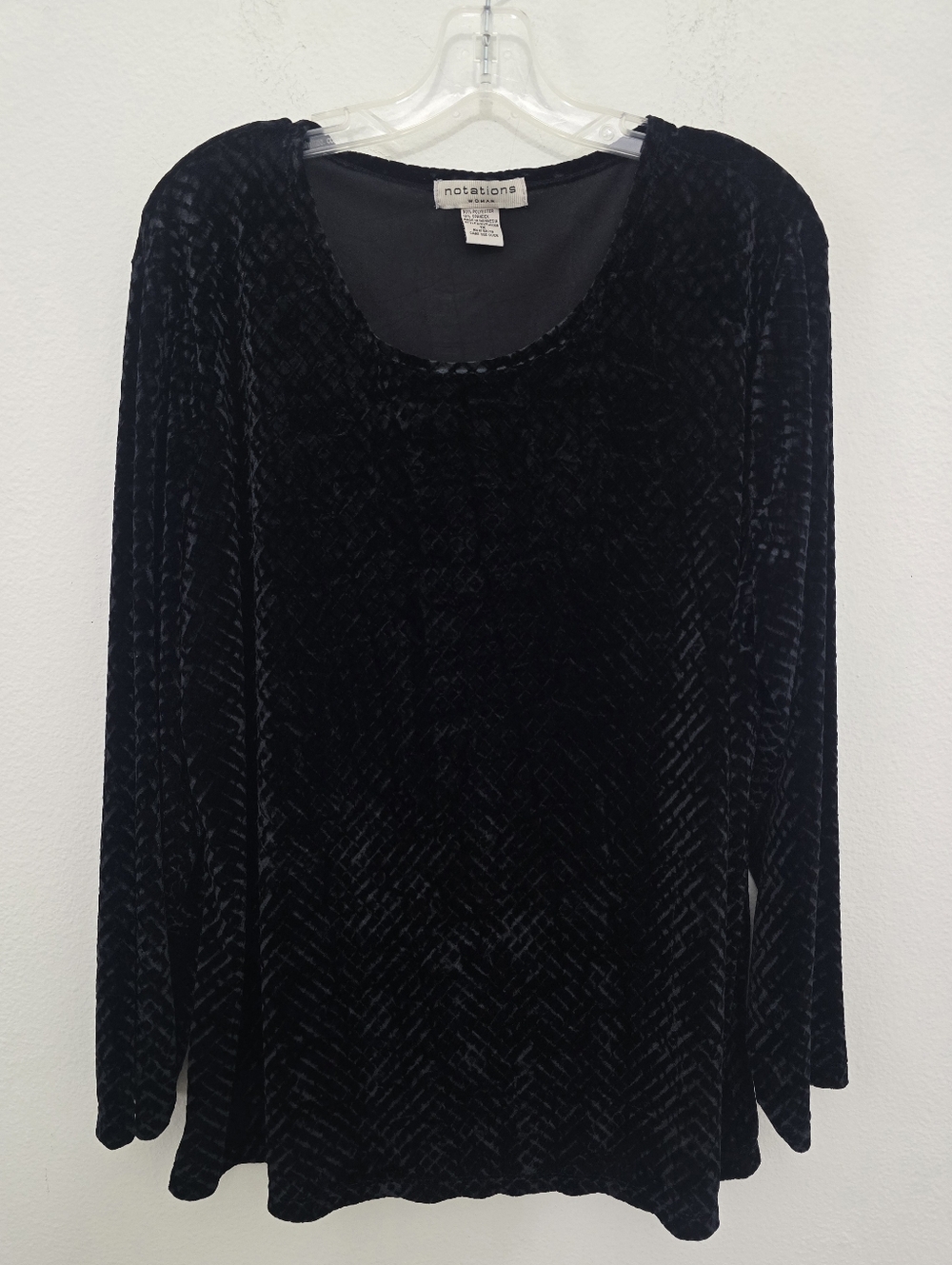 Notations Black Velour Top Womens 1X